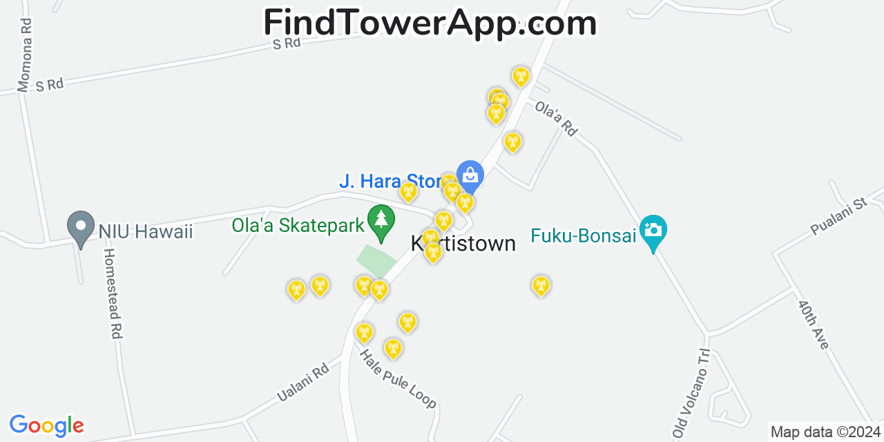 Verizon 4G/5G cell tower coverage map Kurtistown, Hawaii