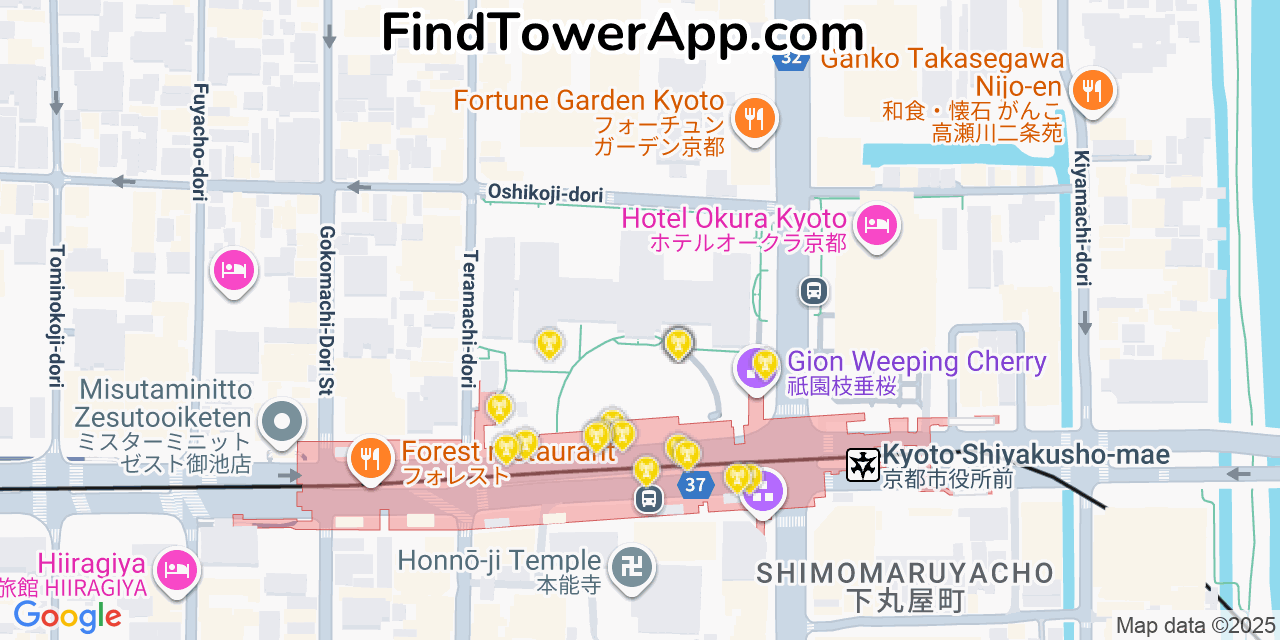 Kyoto Cell Towers, Japan - FindTower App Coverage Maps
