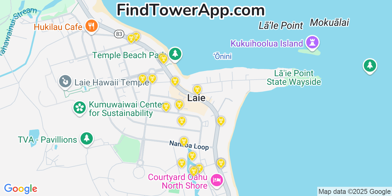 T-Mobile 4G/5G cell tower coverage map Lāie, Hawaii