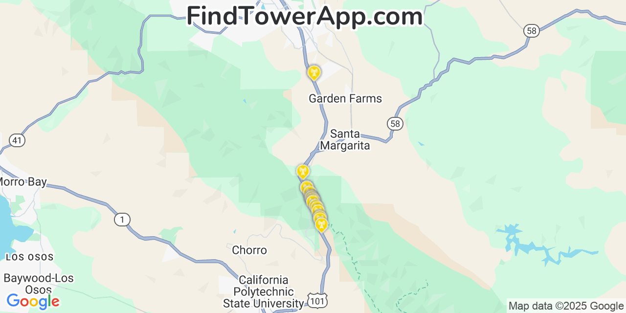 Map showing the 20 primary Verizon cell tower locations detected in La Ca%C3%B1Ada Flintridge, California with coverage radius and signal strength indicators