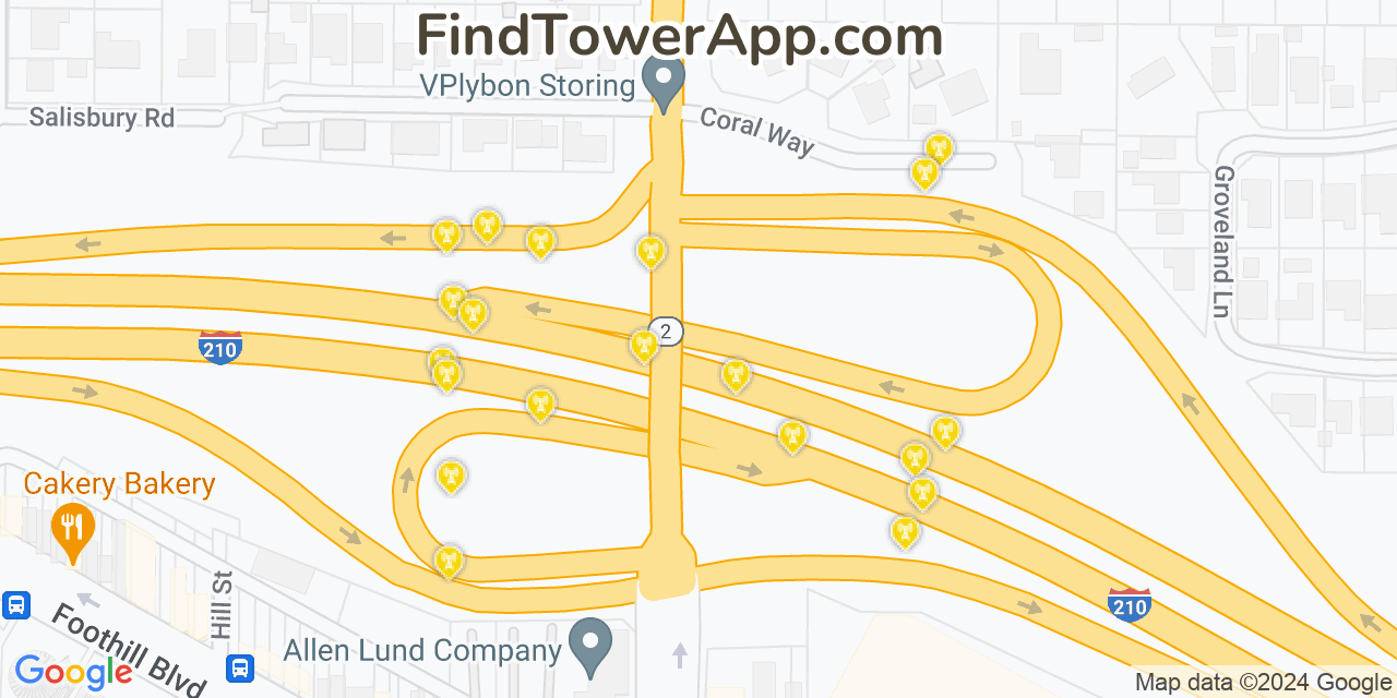 Verizon 4G/5G cell tower coverage map La Cañada Flintridge, California