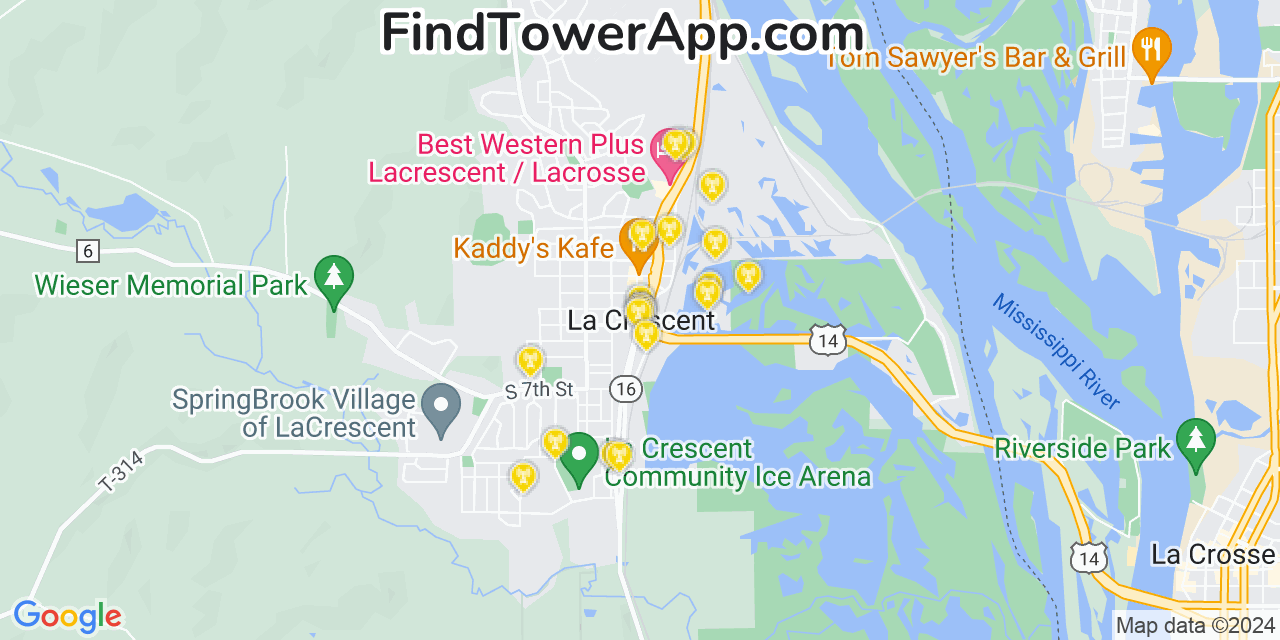 AT&T 4G/5G cell tower coverage map La Crescent, Minnesota