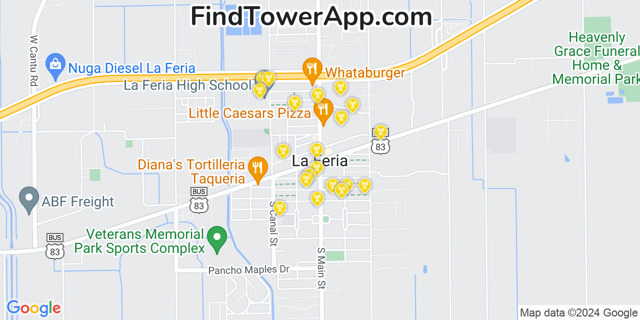 AT&T 4G/5G cell tower coverage map La Feria, Texas