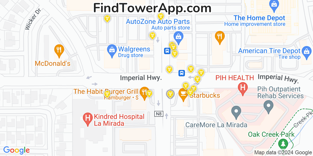 AT&T 4G/5G cell tower coverage map La Mirada, California