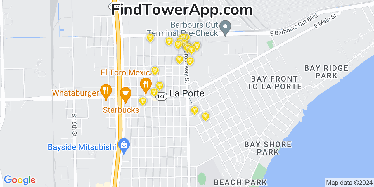 AT&T 4G/5G cell tower coverage map La Porte, Texas