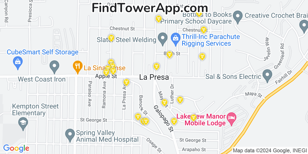 AT&T 4G/5G cell tower coverage map La Presa, California