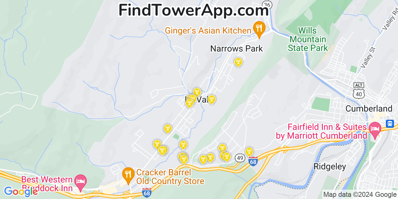 AT&T 4G/5G cell tower coverage map La Vale, Maryland