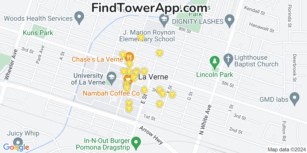 AT&T 4G/5G cell tower coverage map La Verne, California