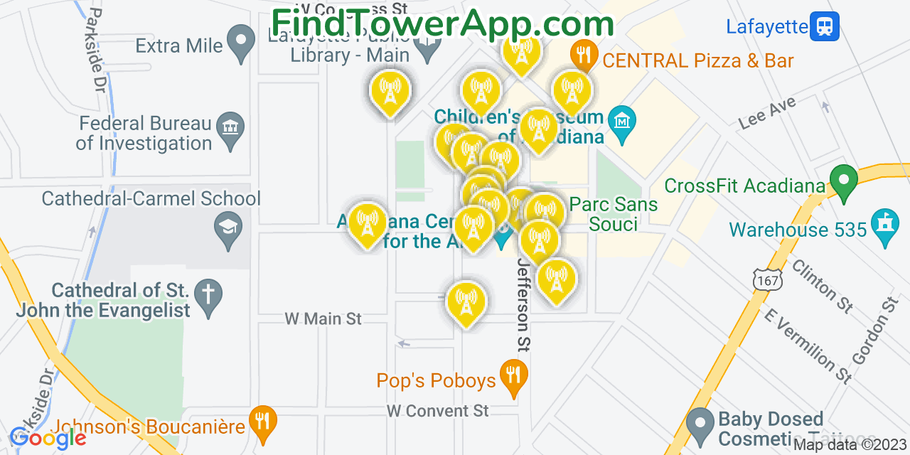 Verizon 4G/5G cell tower coverage map Lafayette, Louisiana