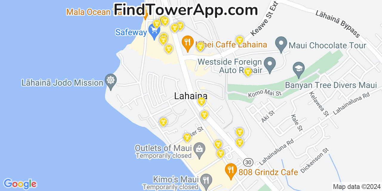 Verizon 4G/5G cell tower coverage map Lahaina, Hawaii