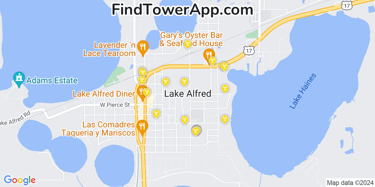 AT&T 4G/5G cell tower coverage map Lake Alfred, Florida