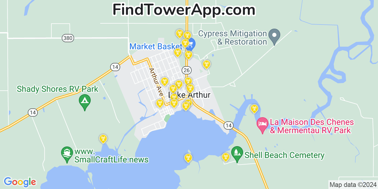 Verizon 4G/5G cell tower coverage map Lake Arthur, Louisiana