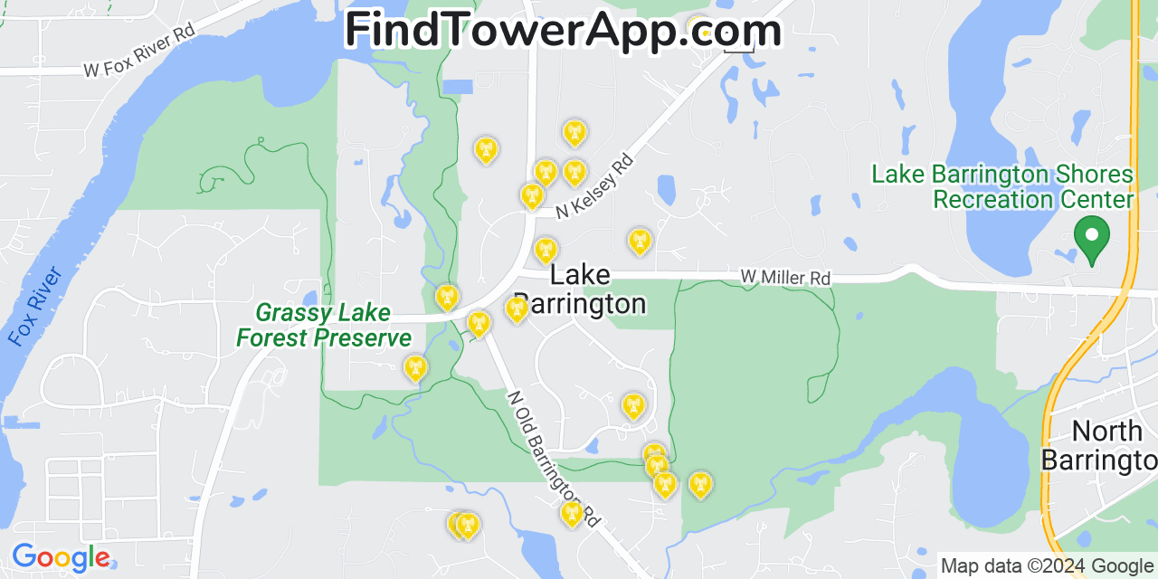 Verizon 4G/5G cell tower coverage map Lake Barrington, Illinois