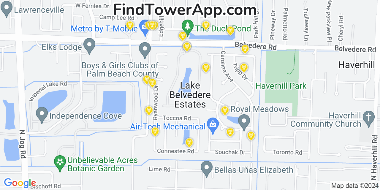 T-Mobile 4G/5G cell tower coverage map Lake Belvedere Estates, Florida
