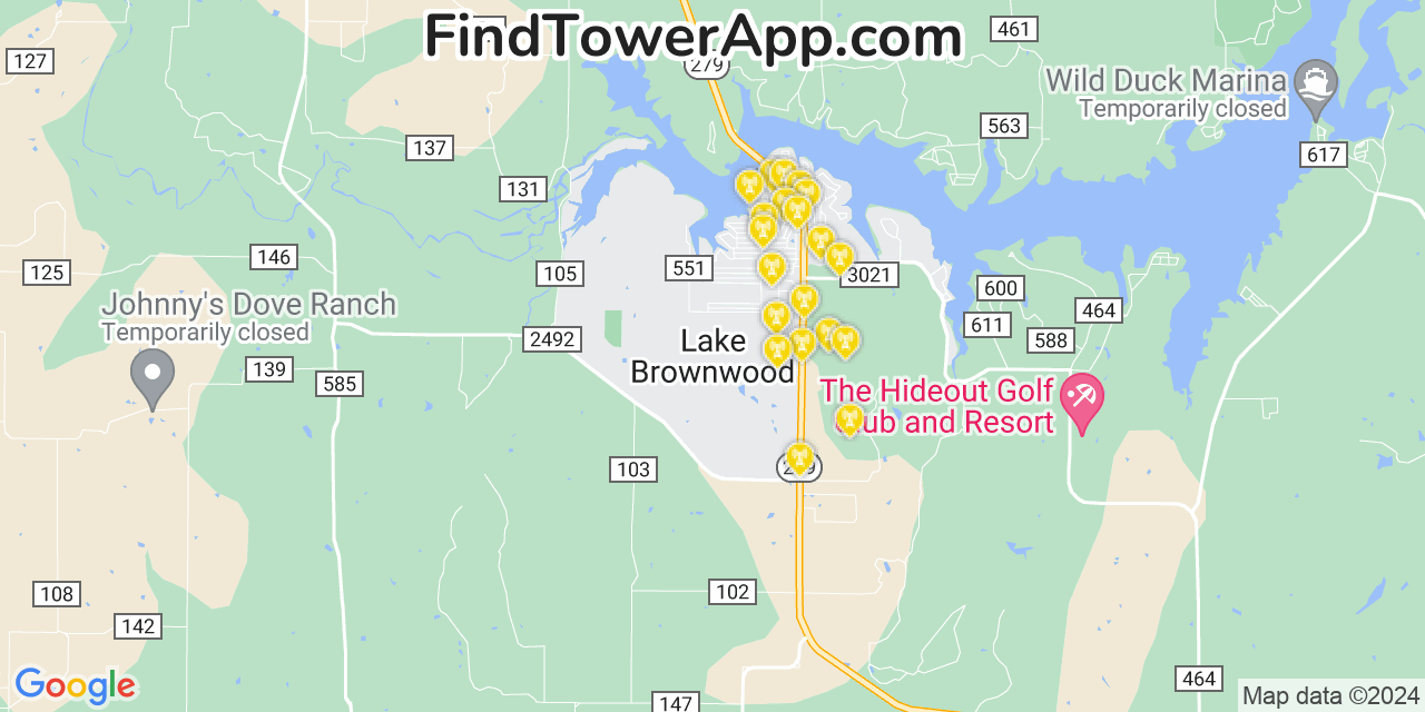 AT&T 4G/5G cell tower coverage map Lake Brownwood, Texas