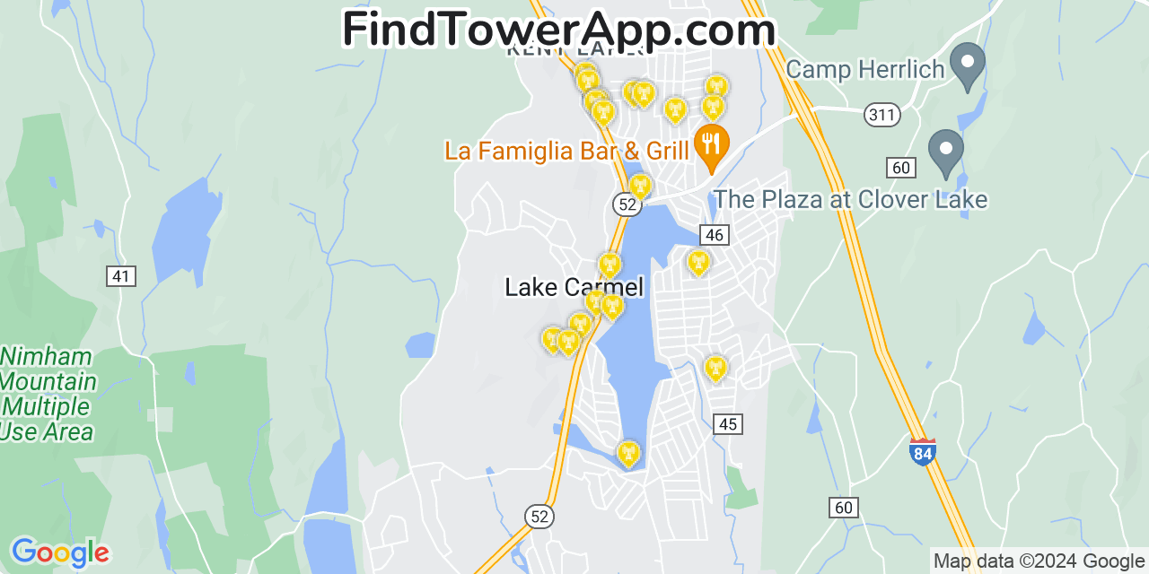 Verizon 4G/5G cell tower coverage map Lake Carmel, New York