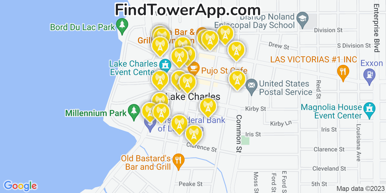 Verizon 4G/5G cell tower coverage map Lake Charles, Louisiana