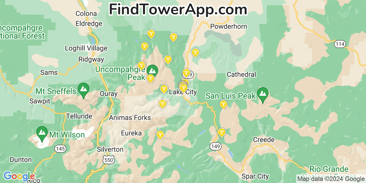 Verizon 4G/5G cell tower coverage map Lake City, Colorado