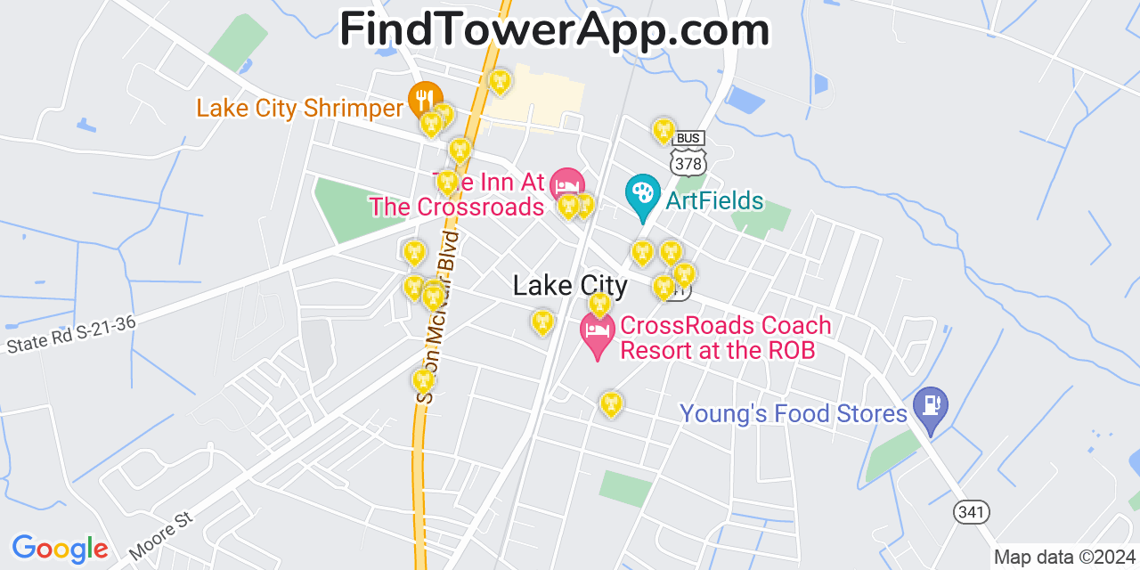 AT&T 4G/5G cell tower coverage map Lake City, South Carolina