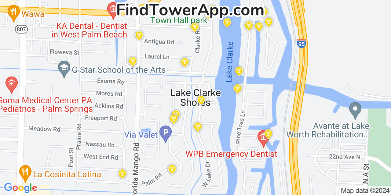 AT&T 4G/5G cell tower coverage map Lake Clarke Shores, Florida