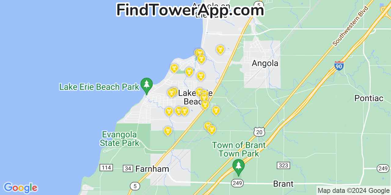 T-Mobile 4G/5G cell tower coverage map Lake Erie Beach, New York