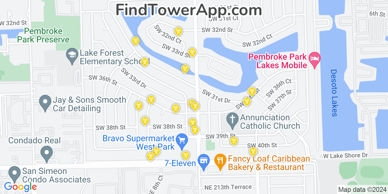 Verizon 4G/5G cell tower coverage map Lake Forest, Florida