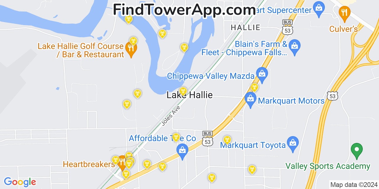 AT&T 4G/5G cell tower coverage map Lake Hallie, Wisconsin