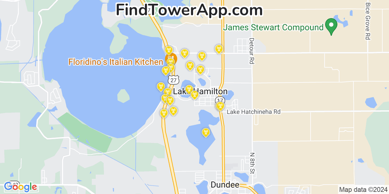 Verizon 4G/5G cell tower coverage map Lake Hamilton, Florida