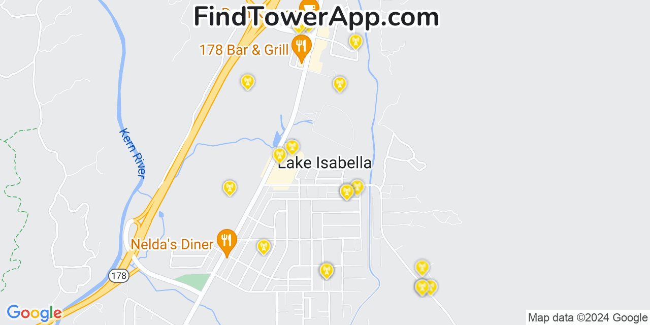 AT&T 4G/5G cell tower coverage map Lake Isabella, California