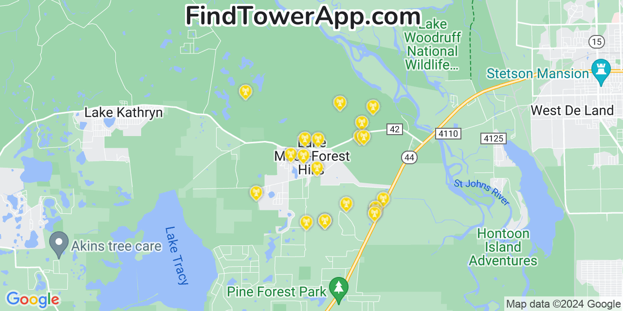 AT&T 4G/5G cell tower coverage map Lake Mack Forest Hills, Florida