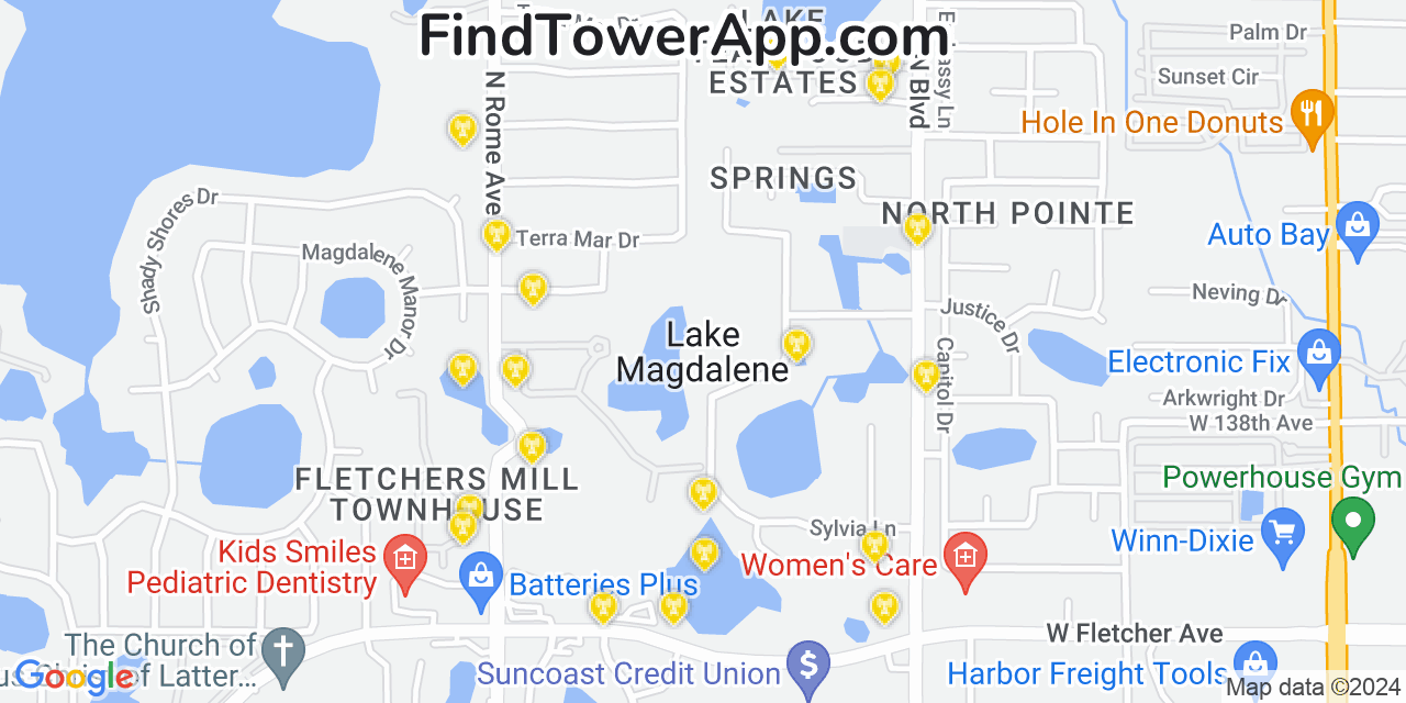 Verizon 4G/5G cell tower coverage map Lake Magdalene, Florida