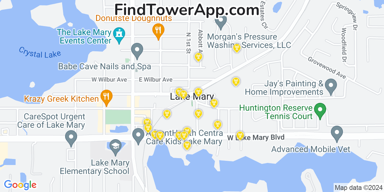 AT&T 4G/5G cell tower coverage map Lake Mary, Florida