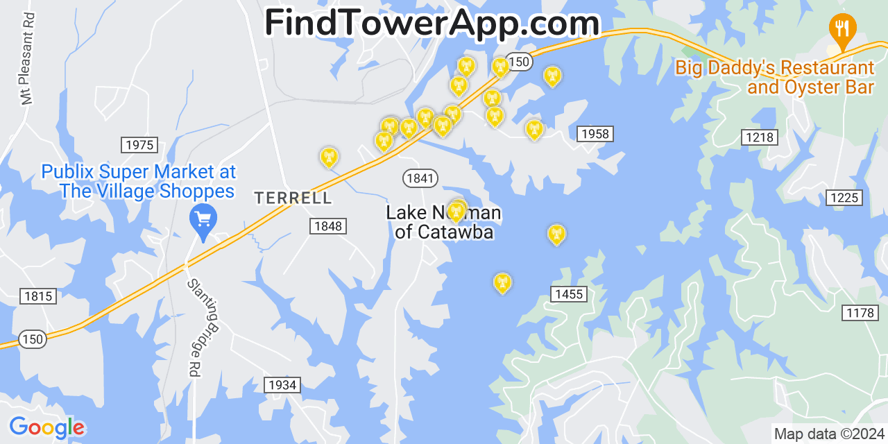 Verizon 4G/5G cell tower coverage map Lake Norman of Catawba, North Carolina