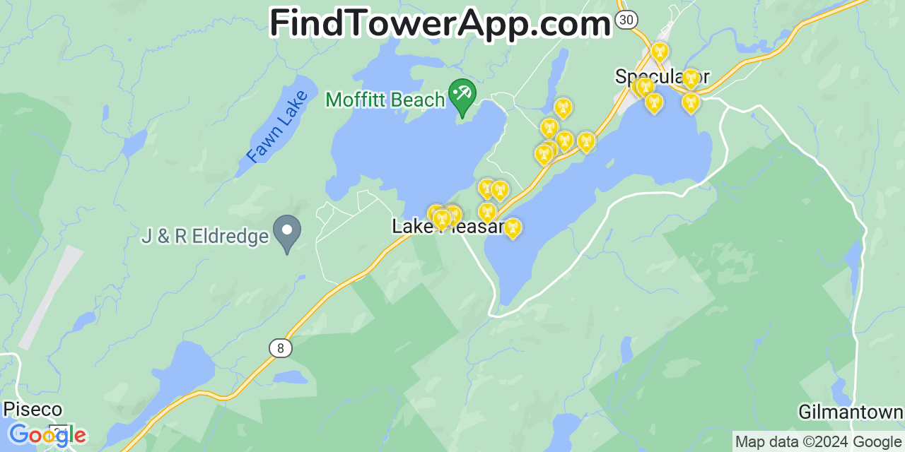 AT&T 4G/5G cell tower coverage map Lake Pleasant, New York