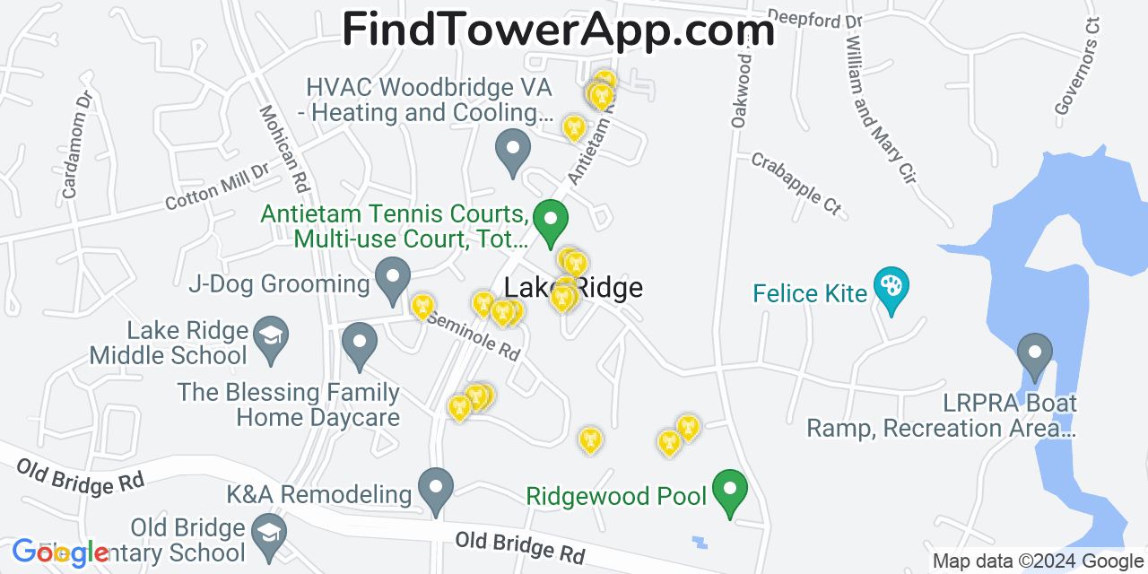 Verizon 4G/5G cell tower coverage map Lake Ridge, Virginia