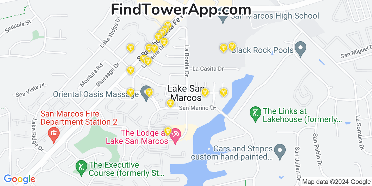 AT&T 4G/5G cell tower coverage map Lake San Marcos, California