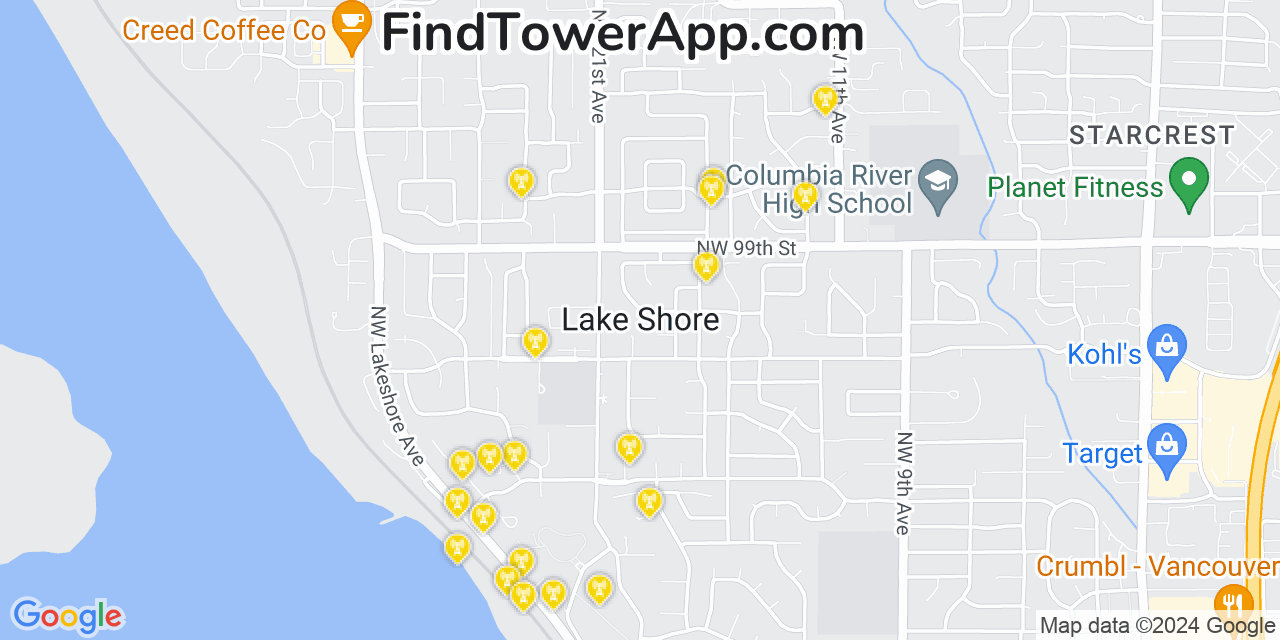 Verizon 4G/5G cell tower coverage map Lake Shore, Washington