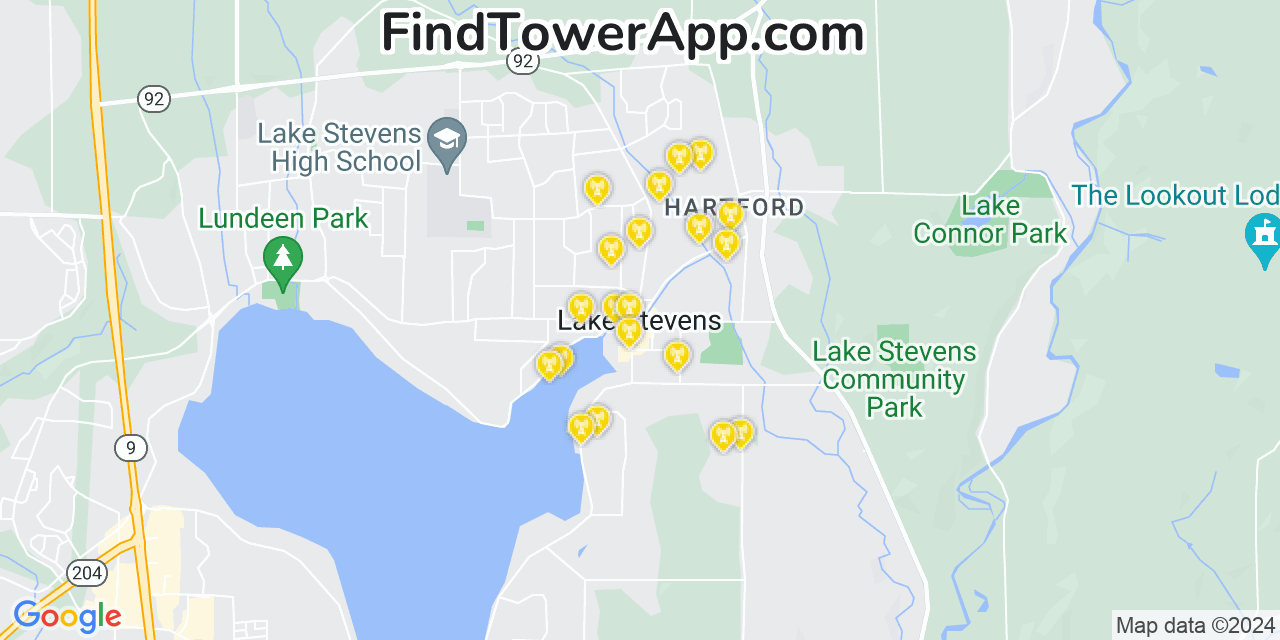 Verizon 4G/5G cell tower coverage map Lake Stevens, Washington