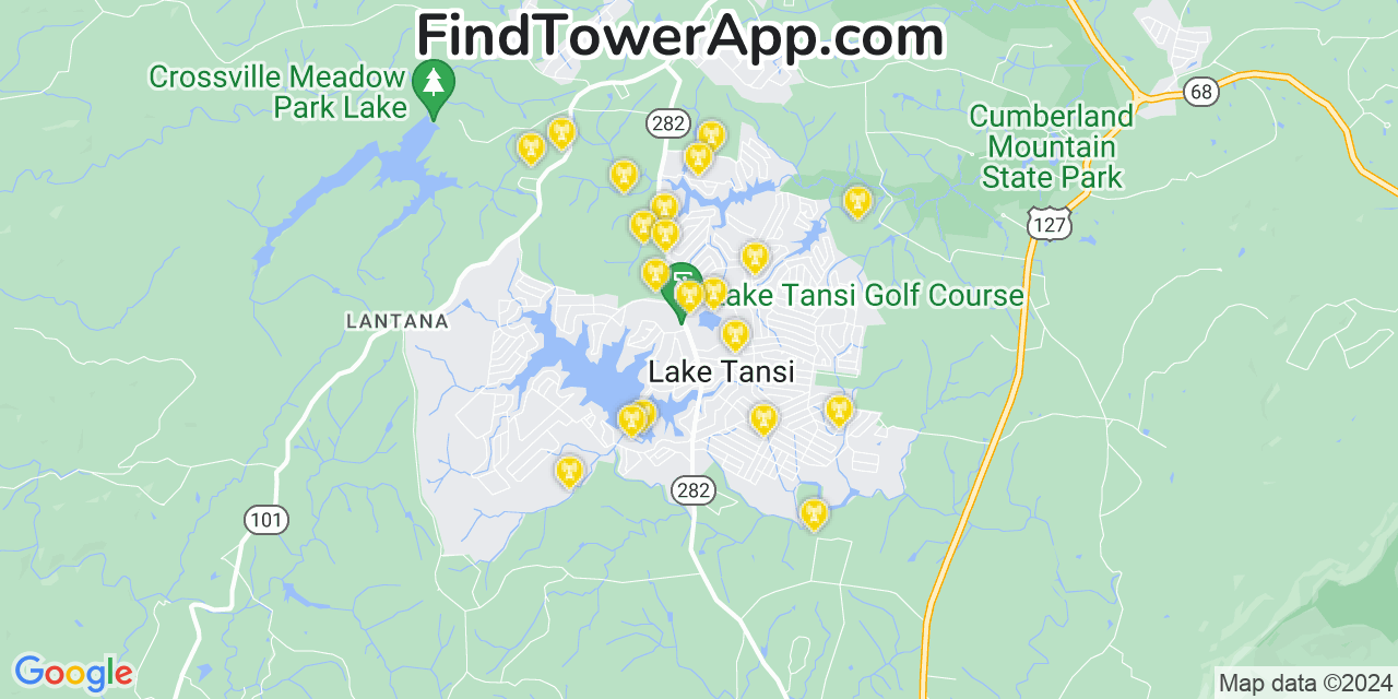 Verizon 4G/5G cell tower coverage map Lake Tansi, Tennessee