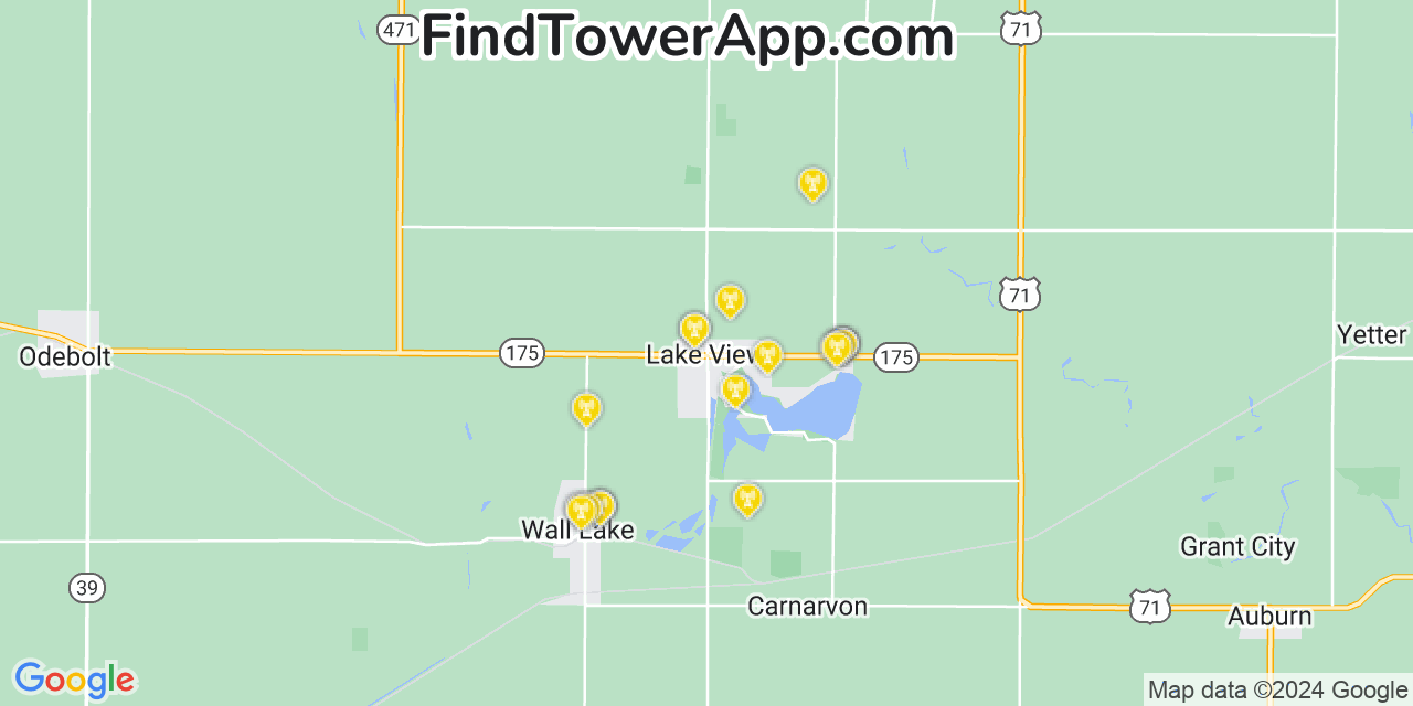 Verizon 4G/5G cell tower coverage map Lake View, Iowa