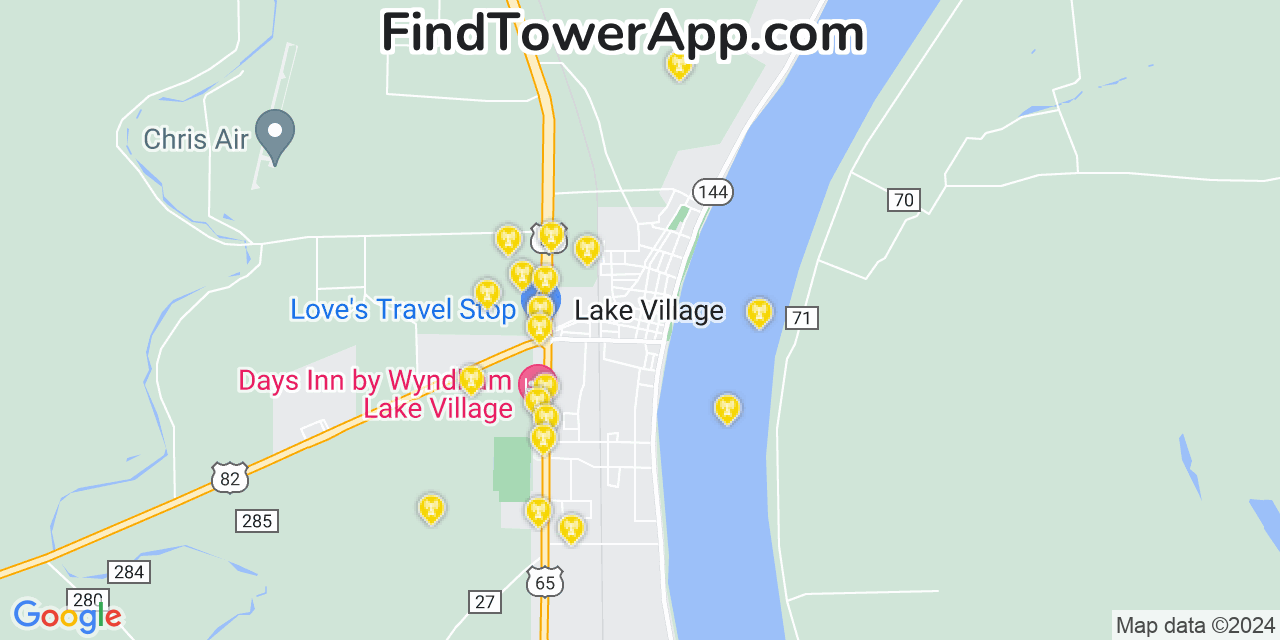 AT&T 4G/5G cell tower coverage map Lake Village, Arkansas