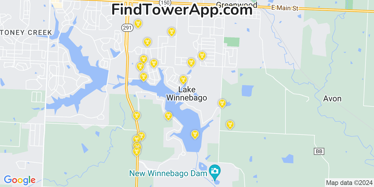 T-Mobile 4G/5G cell tower coverage map Lake Winnebago, Missouri