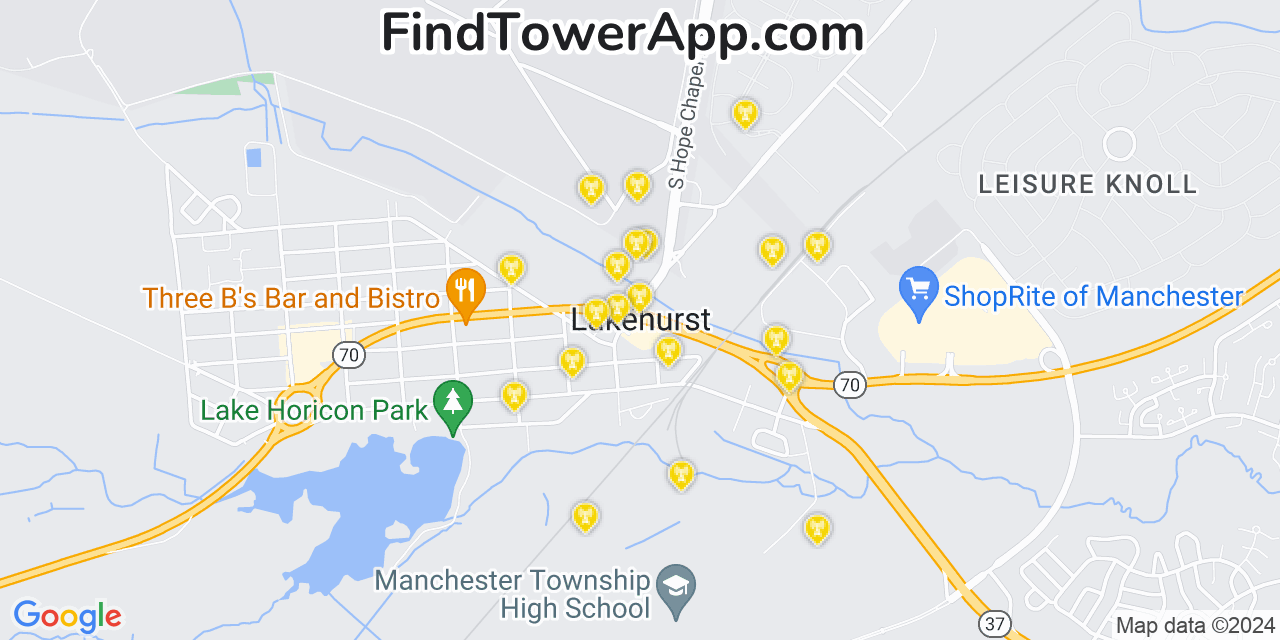 AT&T 4G/5G cell tower coverage map Lakehurst, New Jersey