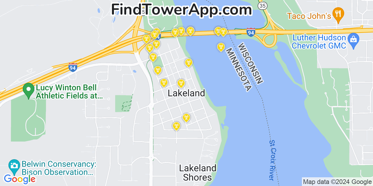 Verizon 4G/5G cell tower coverage map Lakeland, Minnesota