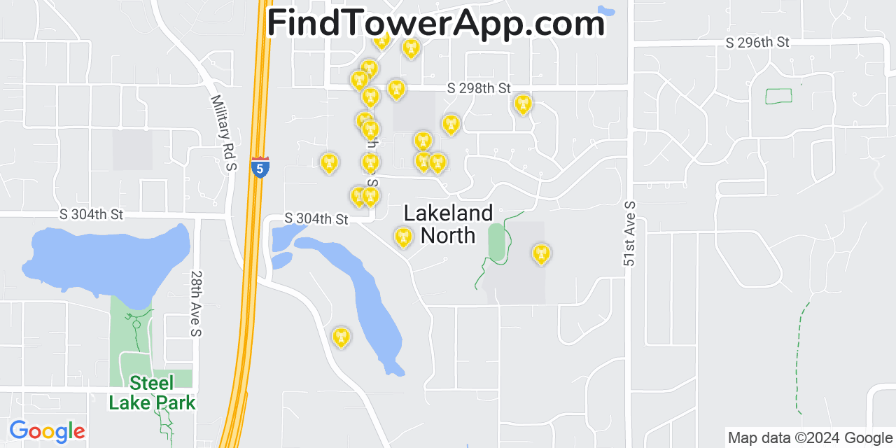 T-Mobile 4G/5G cell tower coverage map Lakeland North, Washington