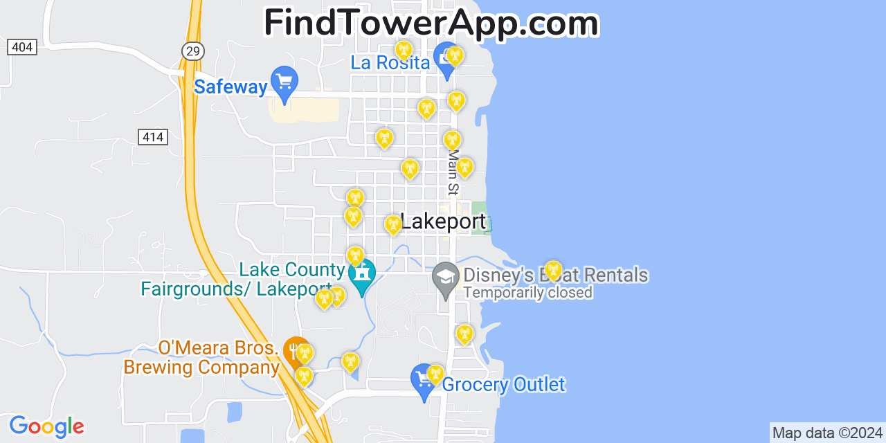 AT&T 4G/5G cell tower coverage map Lakeport, California