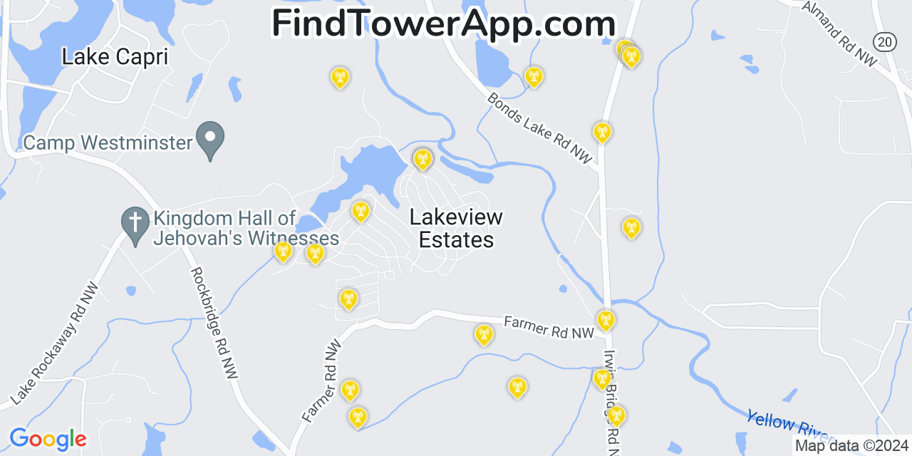 Verizon 4G/5G cell tower coverage map Lakeview Estates, Georgia