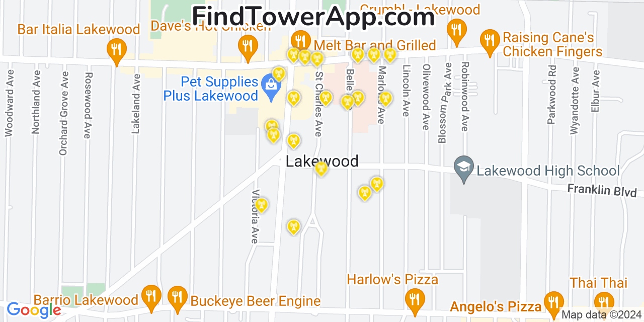 Verizon 4G/5G cell tower coverage map Lakewood, Ohio