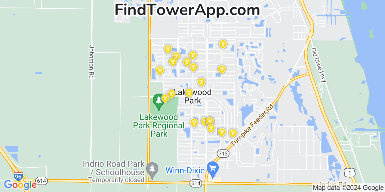 AT&T 4G/5G cell tower coverage map Lakewood Park, Florida