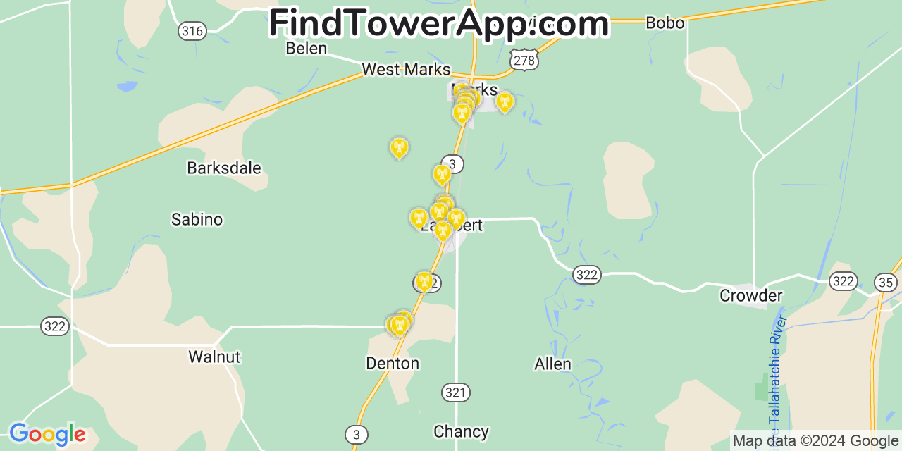 AT&T 4G/5G cell tower coverage map Lambert, Mississippi